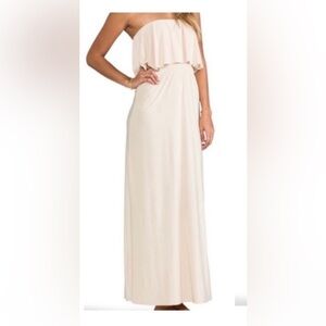 Revolve T-Bags | Cream Tiered Flounce Peekaboo Back Maxi Tube Top Dress XS